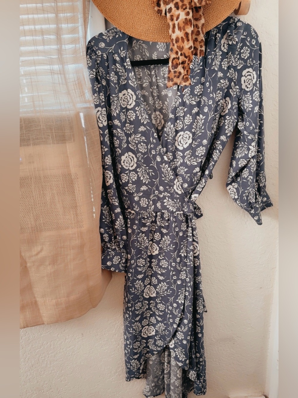 LC Floral Wrap Midi Dress in Slate Blue
